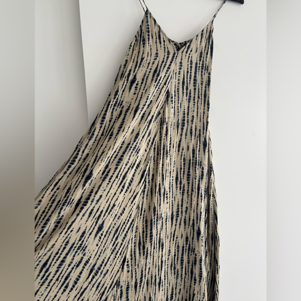 Zara Cream Coloured with Tie Dye Blue Spaghetti Strap Dress